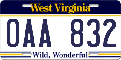 WV license plate OAA832