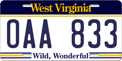 WV license plate OAA833