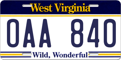WV license plate OAA840
