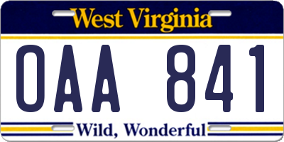 WV license plate OAA841