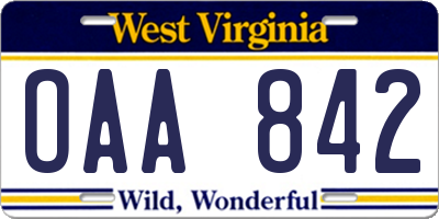 WV license plate OAA842