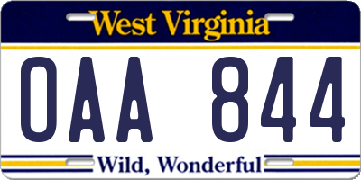 WV license plate OAA844