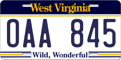 WV license plate OAA845