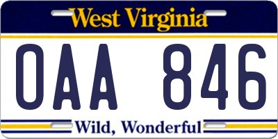 WV license plate OAA846