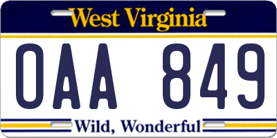 WV license plate OAA849