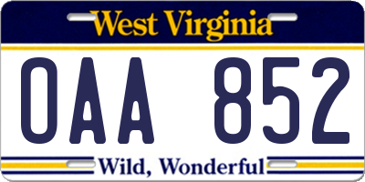 WV license plate OAA852