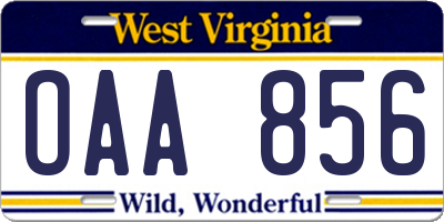 WV license plate OAA856