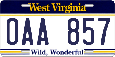 WV license plate OAA857