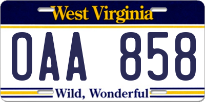 WV license plate OAA858