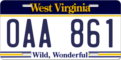 WV license plate OAA861