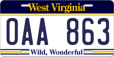 WV license plate OAA863