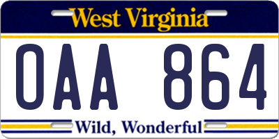 WV license plate OAA864
