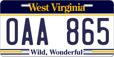 WV license plate OAA865