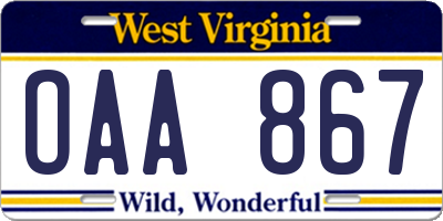 WV license plate OAA867
