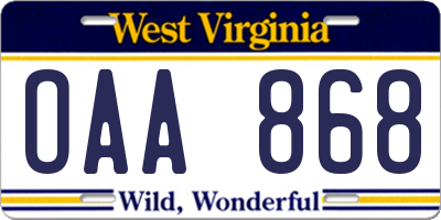 WV license plate OAA868