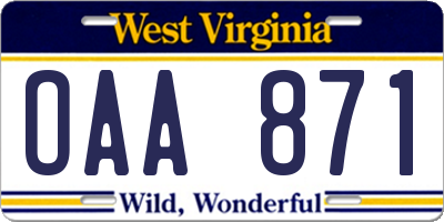 WV license plate OAA871