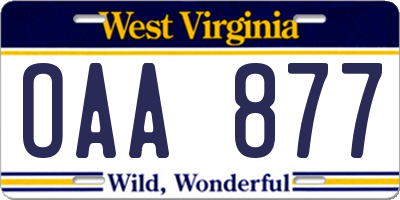 WV license plate OAA877