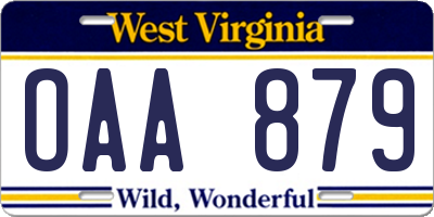 WV license plate OAA879