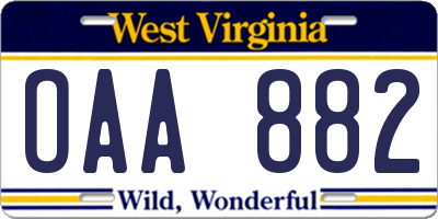 WV license plate OAA882