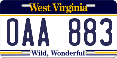WV license plate OAA883