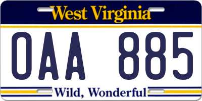 WV license plate OAA885