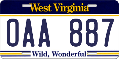WV license plate OAA887