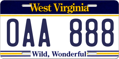 WV license plate OAA888