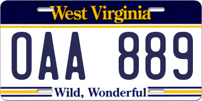 WV license plate OAA889