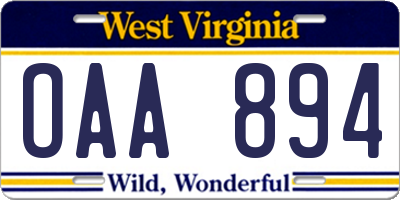WV license plate OAA894
