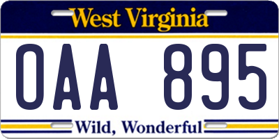 WV license plate OAA895