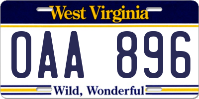 WV license plate OAA896
