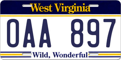WV license plate OAA897