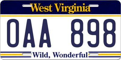 WV license plate OAA898