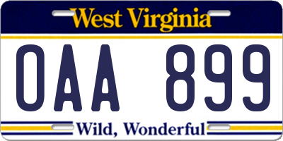 WV license plate OAA899