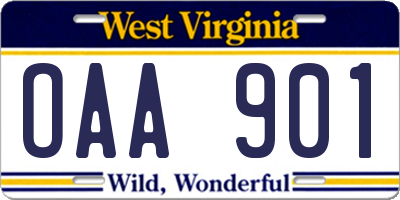 WV license plate OAA901