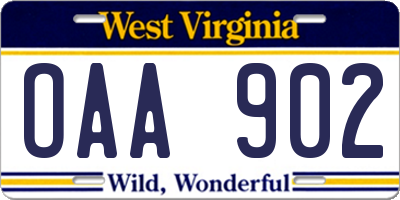 WV license plate OAA902
