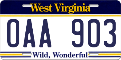 WV license plate OAA903