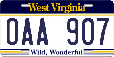 WV license plate OAA907