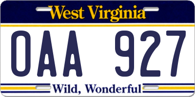 WV license plate OAA927