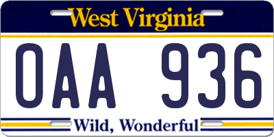 WV license plate OAA936