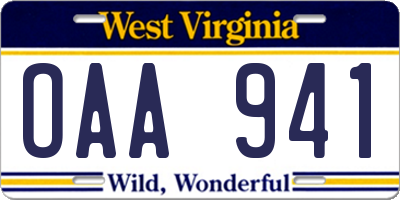 WV license plate OAA941