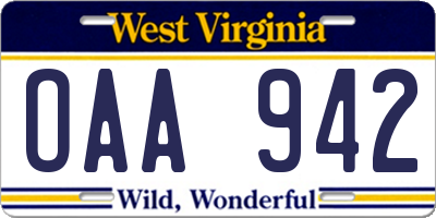 WV license plate OAA942