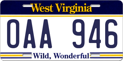 WV license plate OAA946