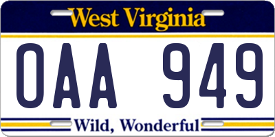 WV license plate OAA949