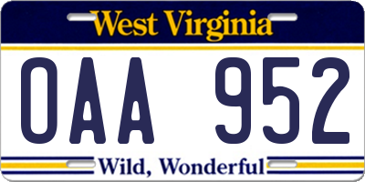 WV license plate OAA952