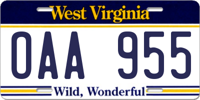 WV license plate OAA955