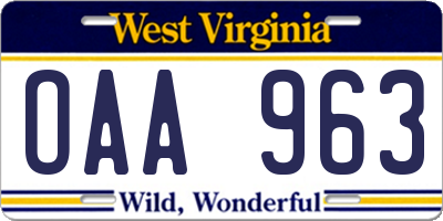 WV license plate OAA963