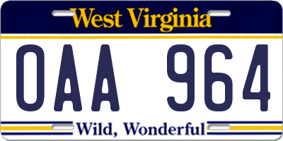 WV license plate OAA964