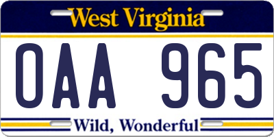 WV license plate OAA965