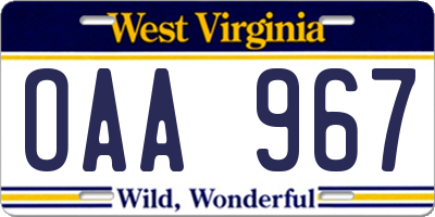 WV license plate OAA967